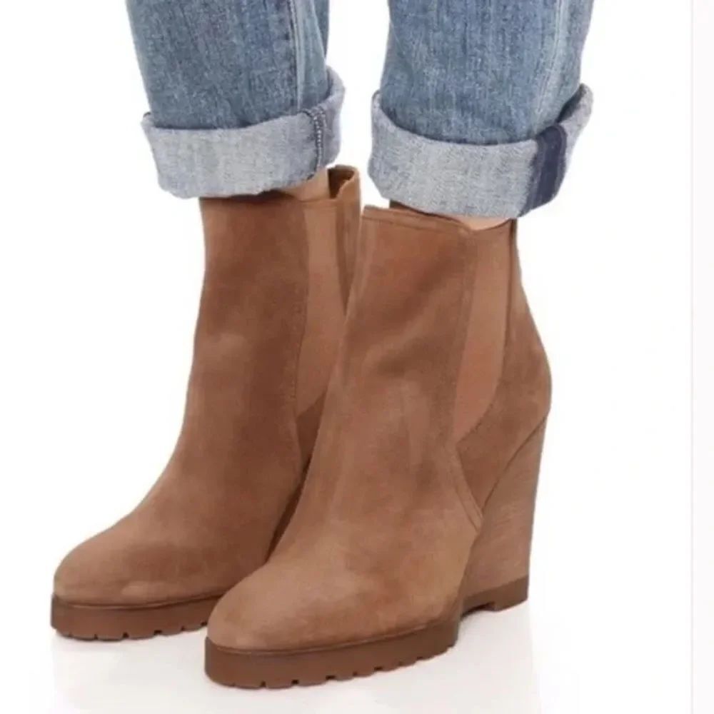 MICHAEL KORS THEA GENUINE SUEDE WEDGE ANKLE BOOTIES CHESTNUT BROWN SIZE 9.5